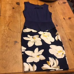 Navy blue floral dress with white flowers